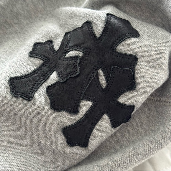 Chrome Hearts Triple Cross Paper Jam Mock Neck Grey Sweatshirt, Size XL - Picture 5 of 16